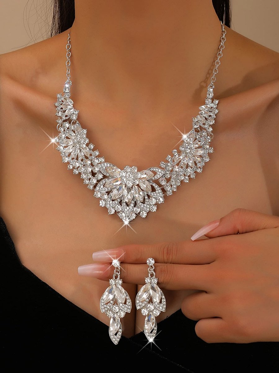 2-Piece Rhinestone Embellished Necklace and Earrings Jewelry Set