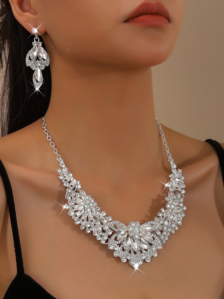 2-Piece Rhinestone Embellished Necklace and Earrings Jewelry Set