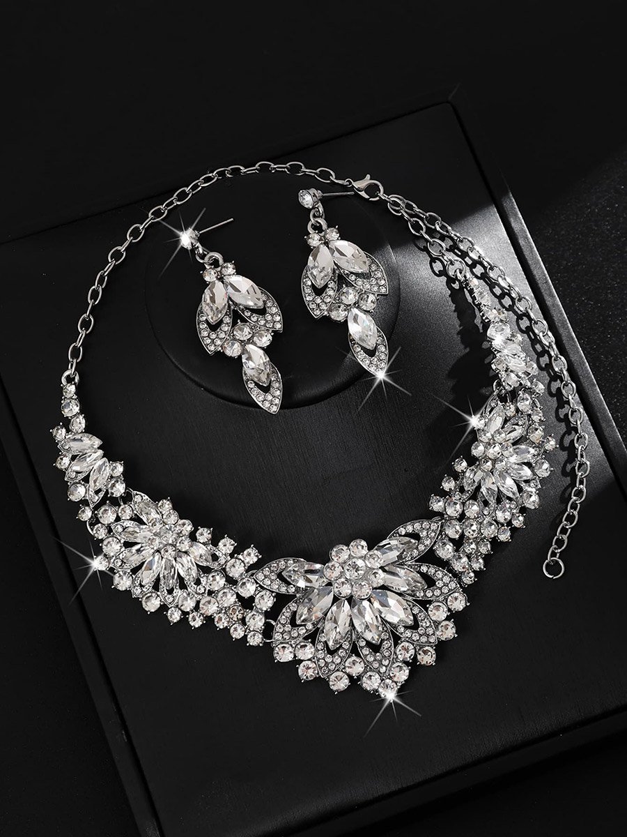 2-Piece Rhinestone Embellished Necklace and Earrings Jewelry Set