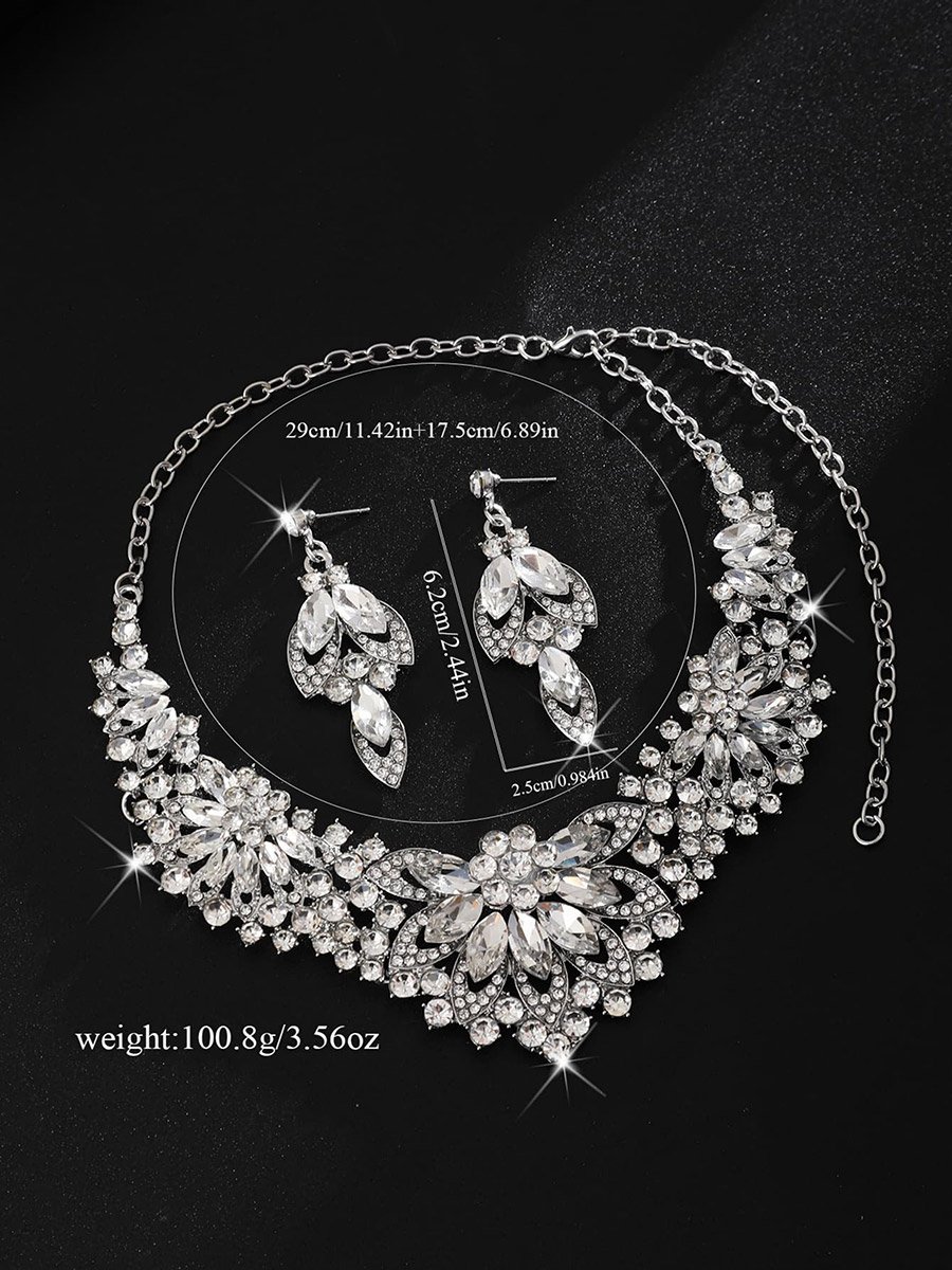 2-Piece Rhinestone Embellished Necklace and Earrings Jewelry Set