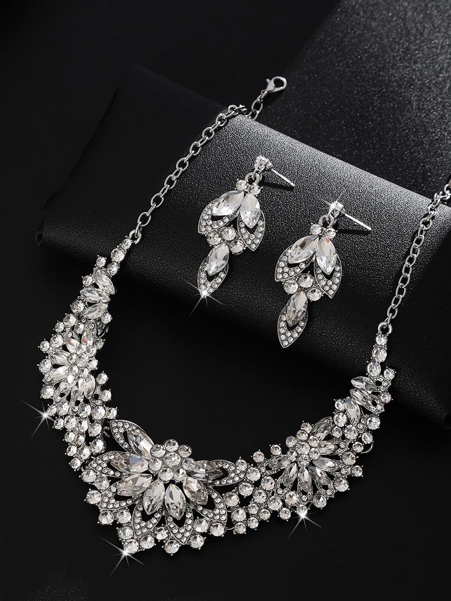 2-Piece Rhinestone Embellished Necklace and Earrings Jewelry Set