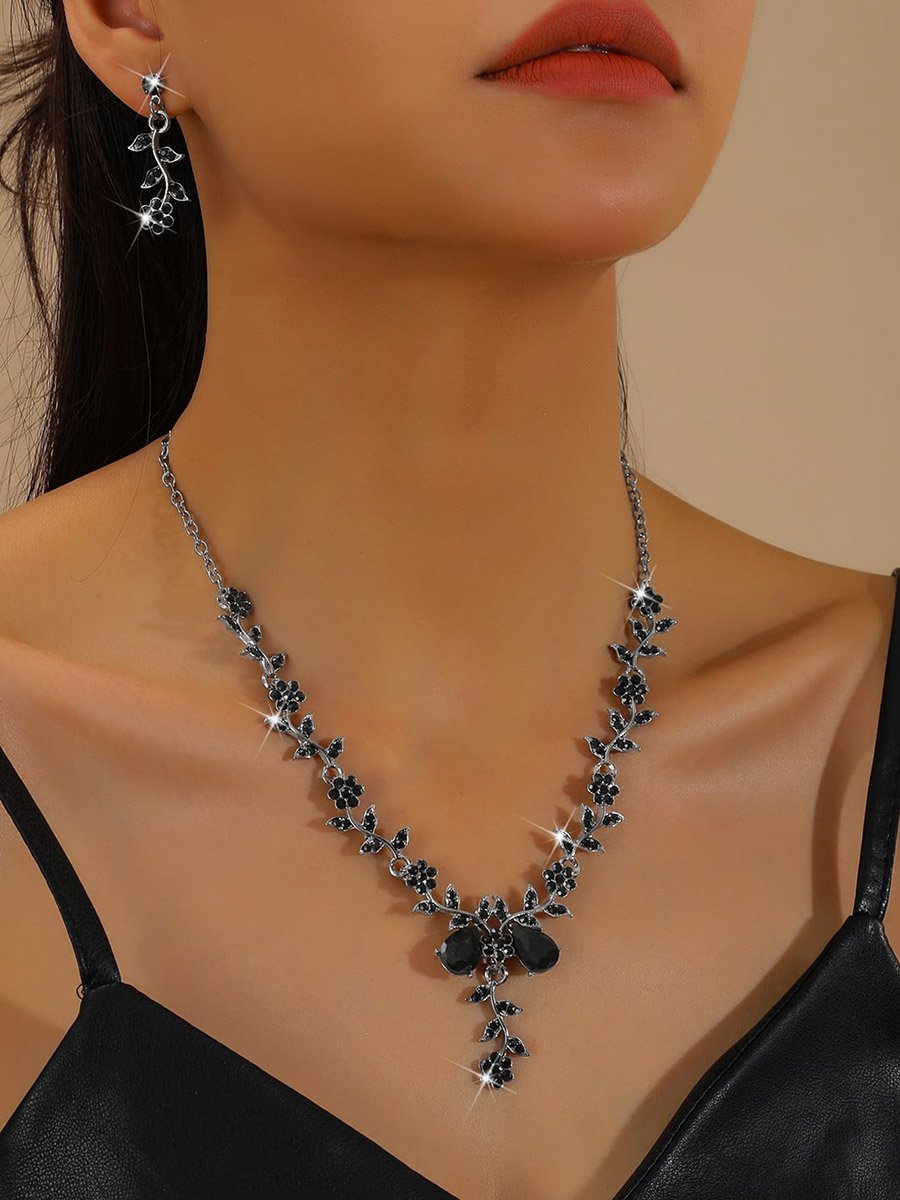 2-Piece Floral Embellished Necklace and Earrings Jewelry Set