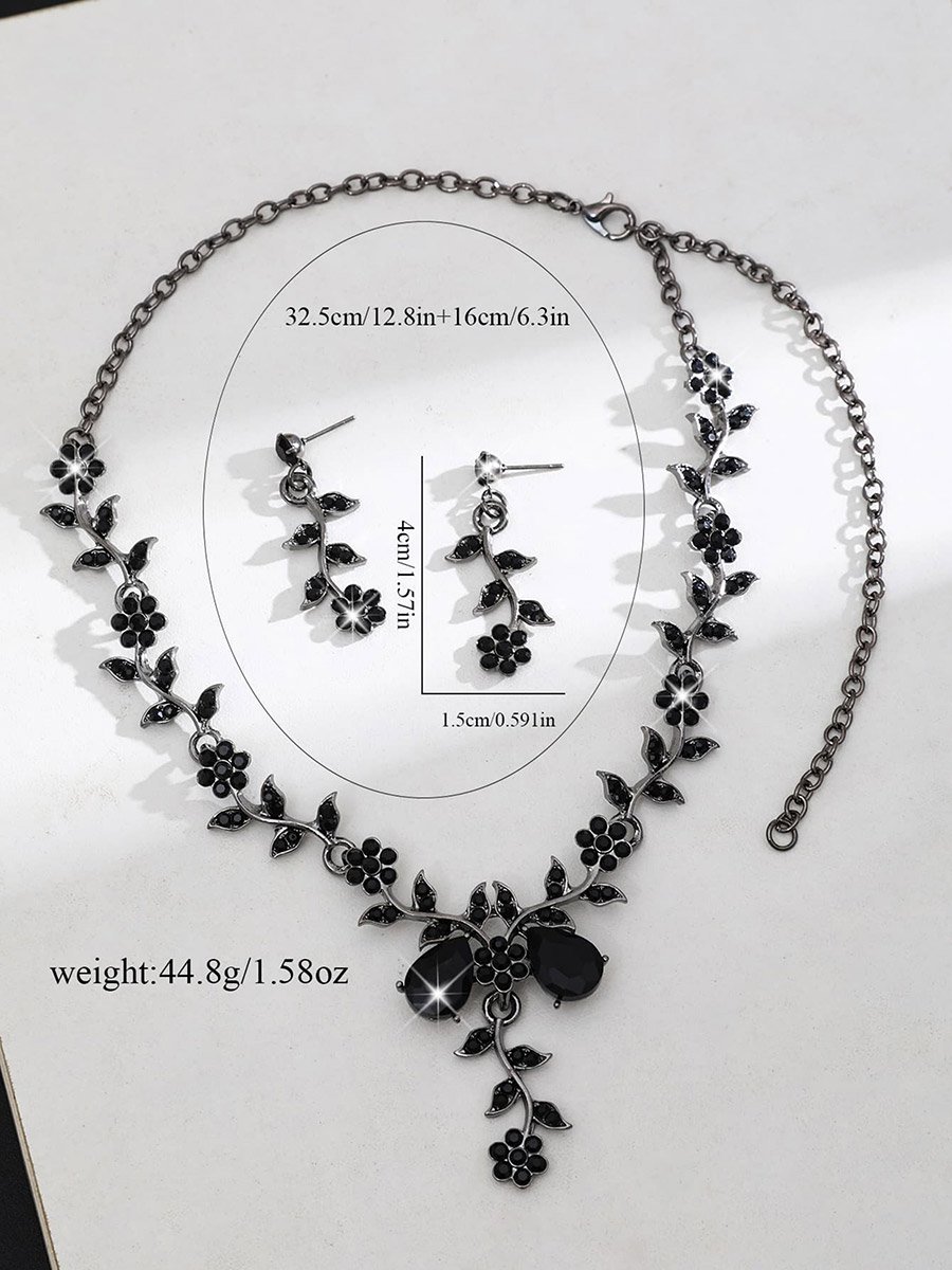 2-Piece Floral Embellished Necklace and Earrings Jewelry Set