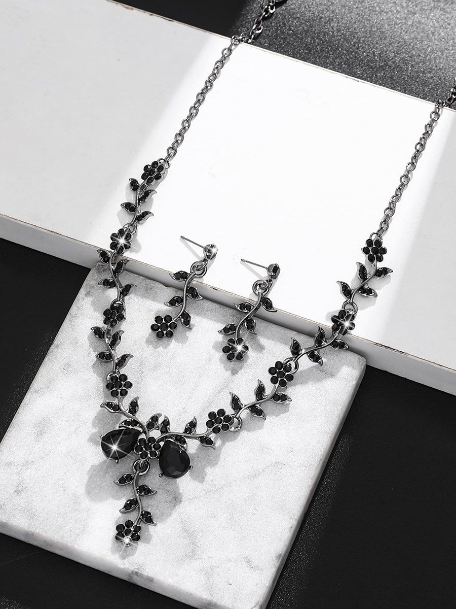 2-Piece Floral Embellished Necklace and Earrings Jewelry Set