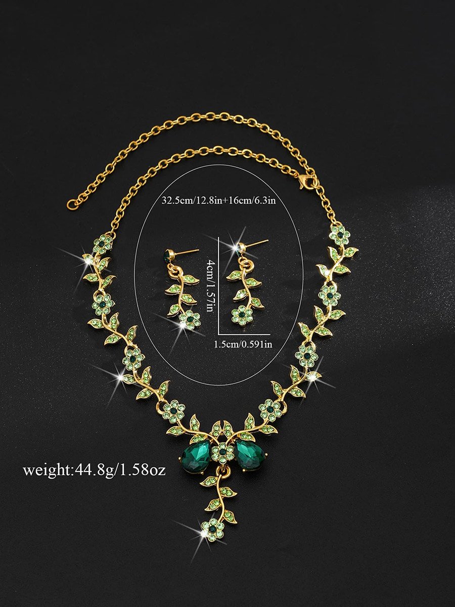 2-Piece Floral Embellished Necklace and Earrings Jewelry Set
