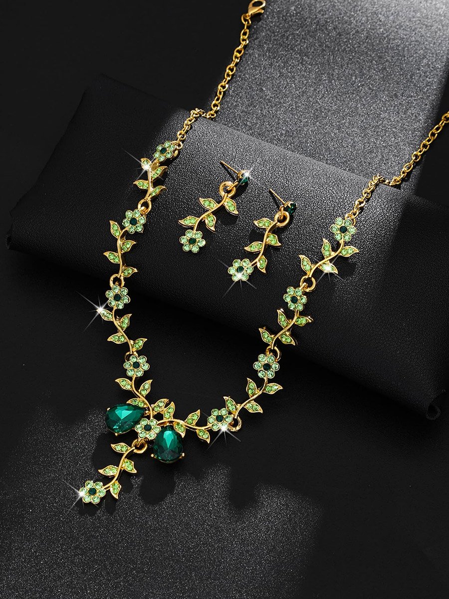 2-Piece Floral Embellished Necklace and Earrings Jewelry Set