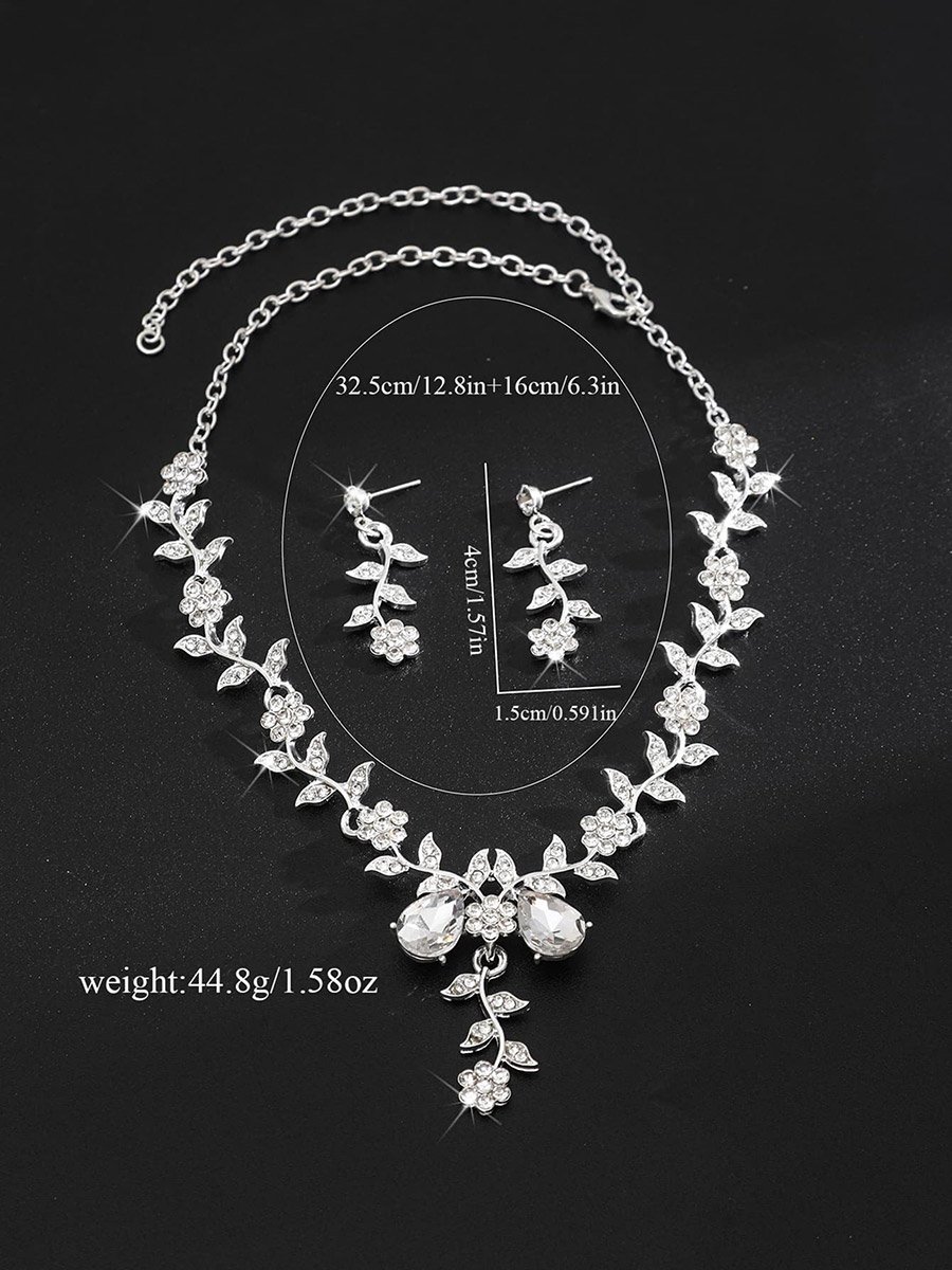 2-Piece Floral Embellished Necklace and Earrings Jewelry Set