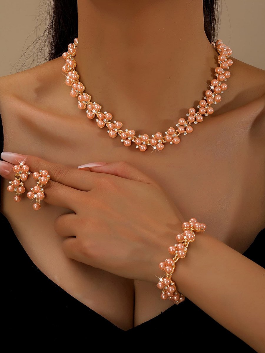 3-Piece Floral Embellished Necklace,Bracelet and Earrings Jewelry Set