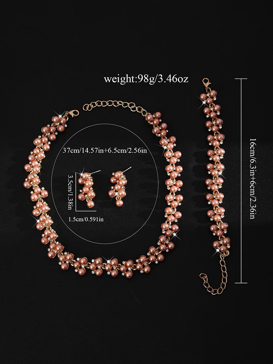 3-Piece Floral Embellished Necklace,Bracelet and Earrings Jewelry Set