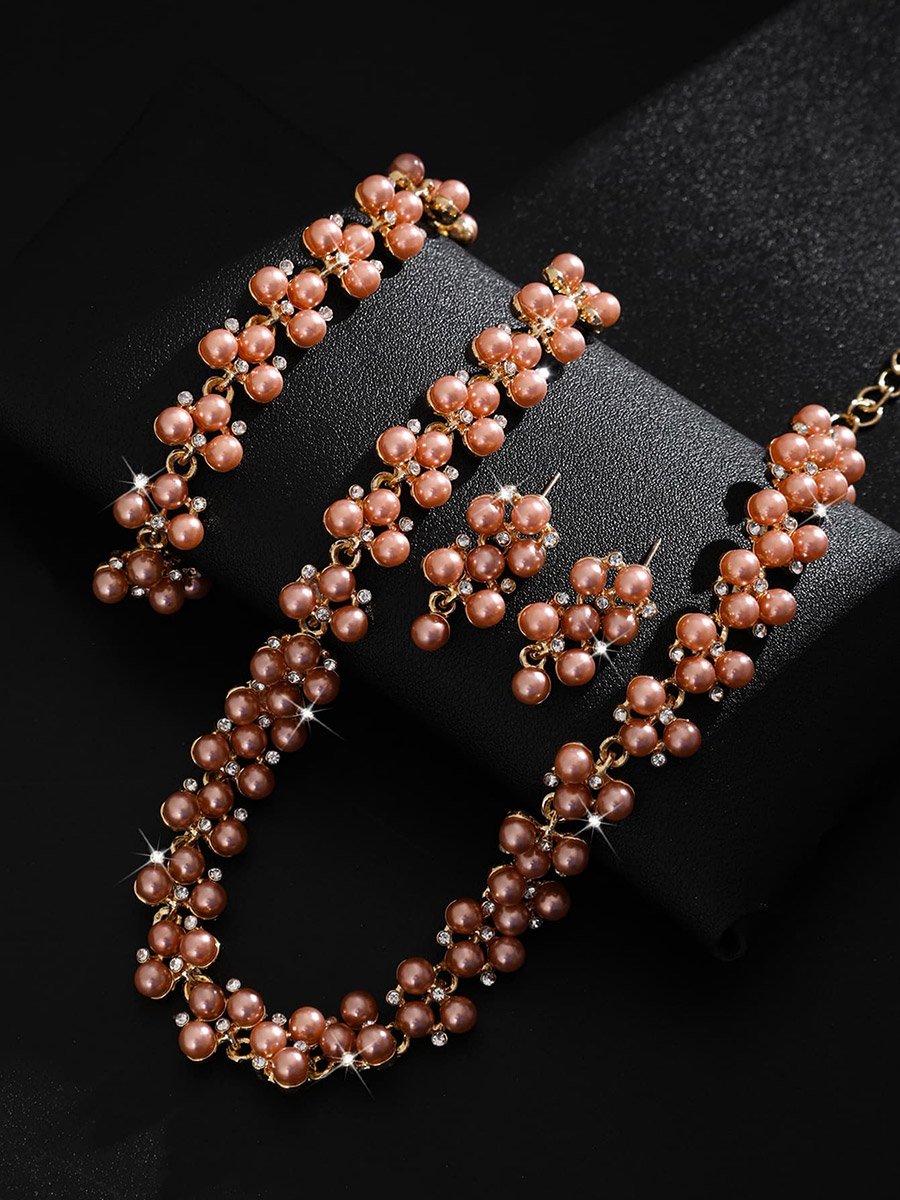 3-Piece Floral Embellished Necklace,Bracelet and Earrings Jewelry Set