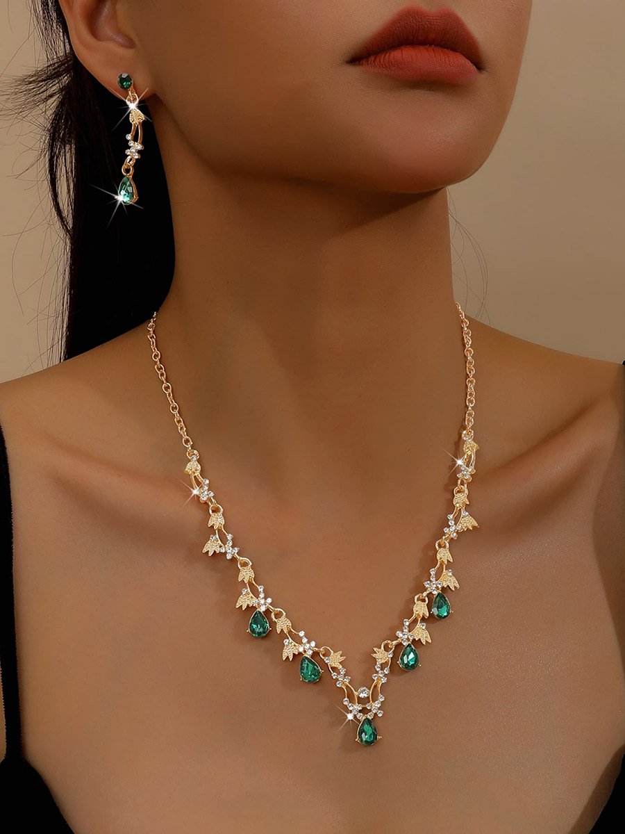 2-Piece Rhinestone Embellished Necklace and Earrings Jewelry Set