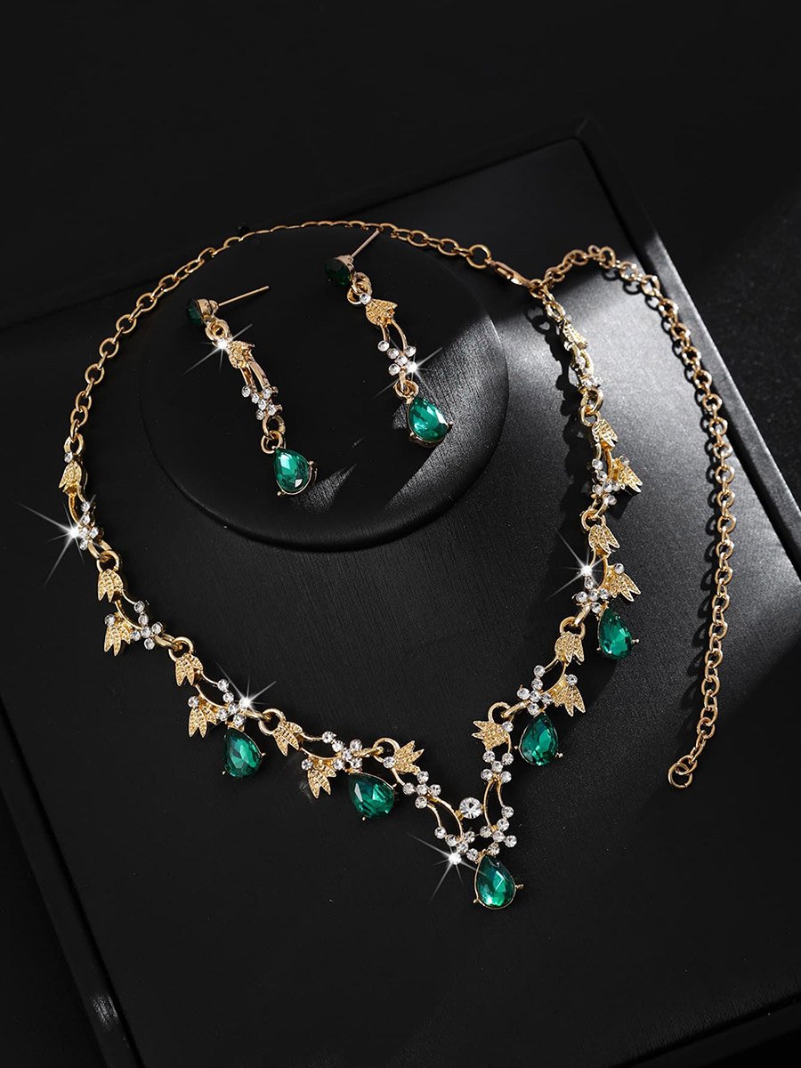 2-Piece Rhinestone Embellished Necklace and Earrings Jewelry Set