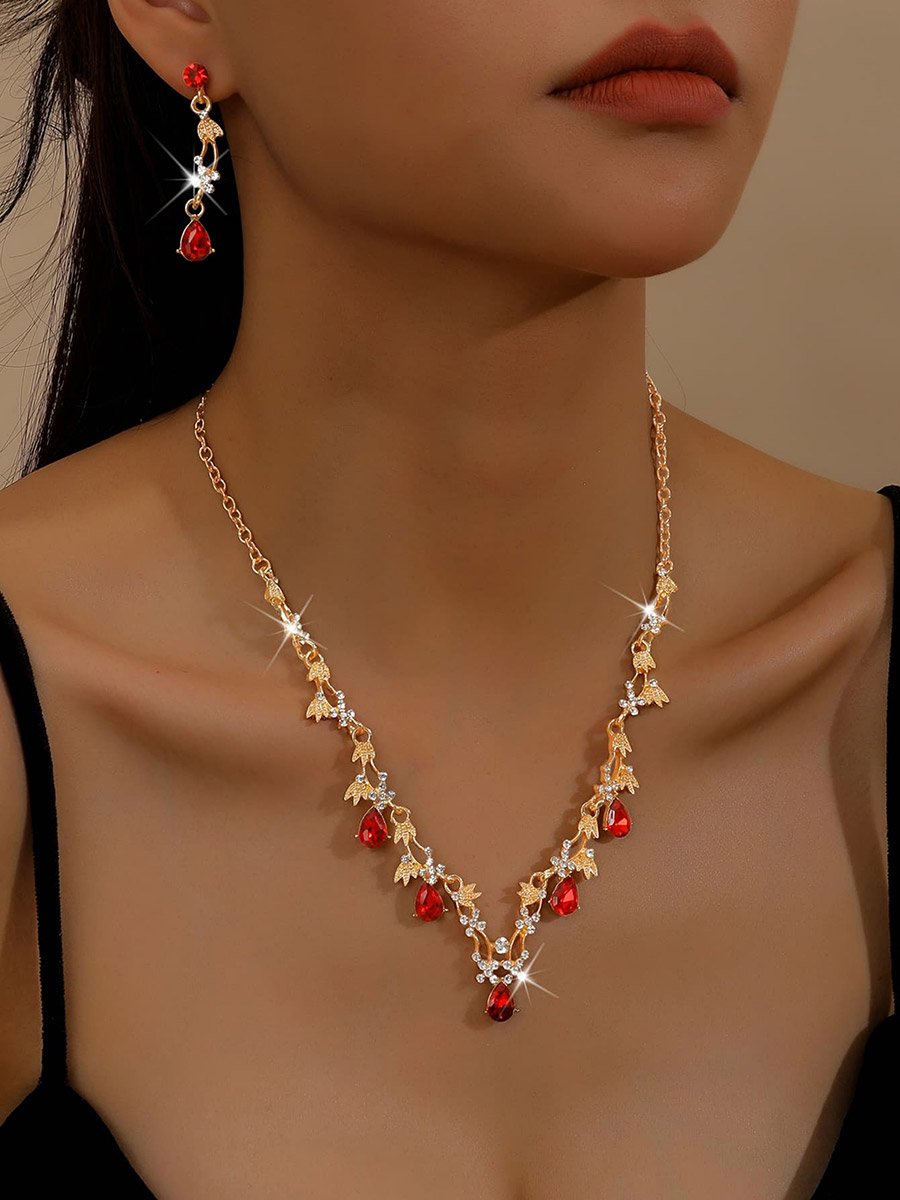 2-Piece Rhinestone Embellished Necklace and Earrings Jewelry Set