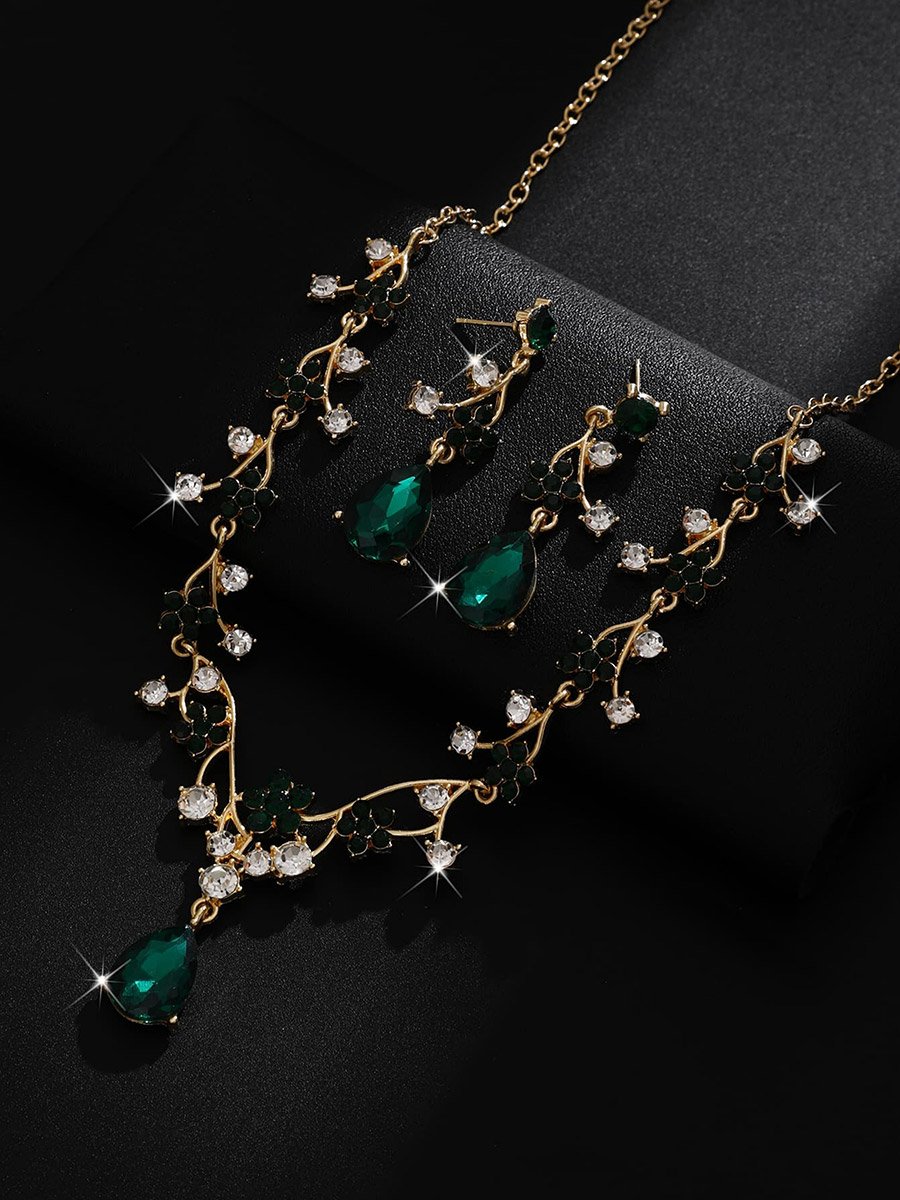 2-Piece Rhinestone Drop Embellished Necklace and Earrings Jewelry Set