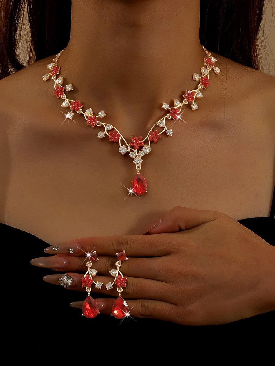 2-Piece Rhinestone Drop Embellished Necklace and Earrings Jewelry Set