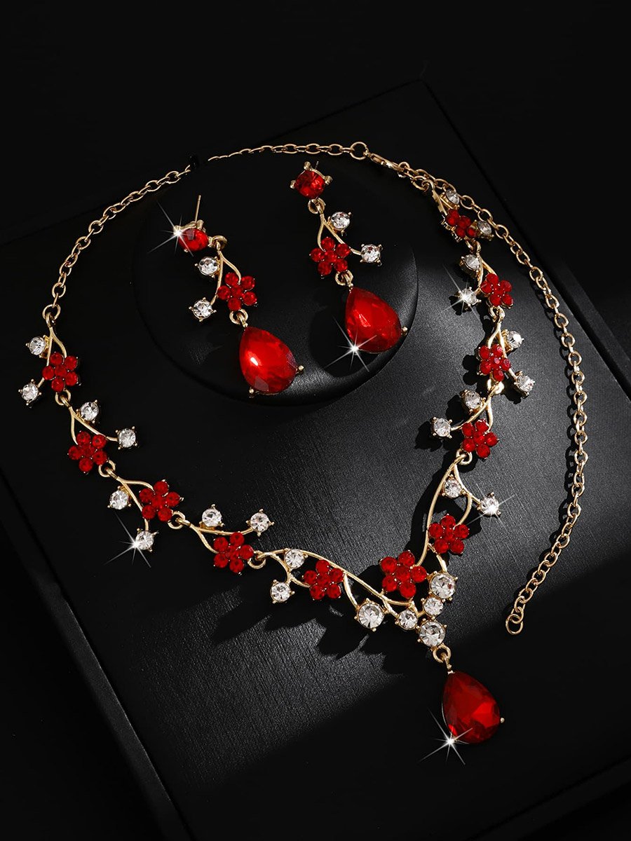 2-Piece Rhinestone Drop Embellished Necklace and Earrings Jewelry Set