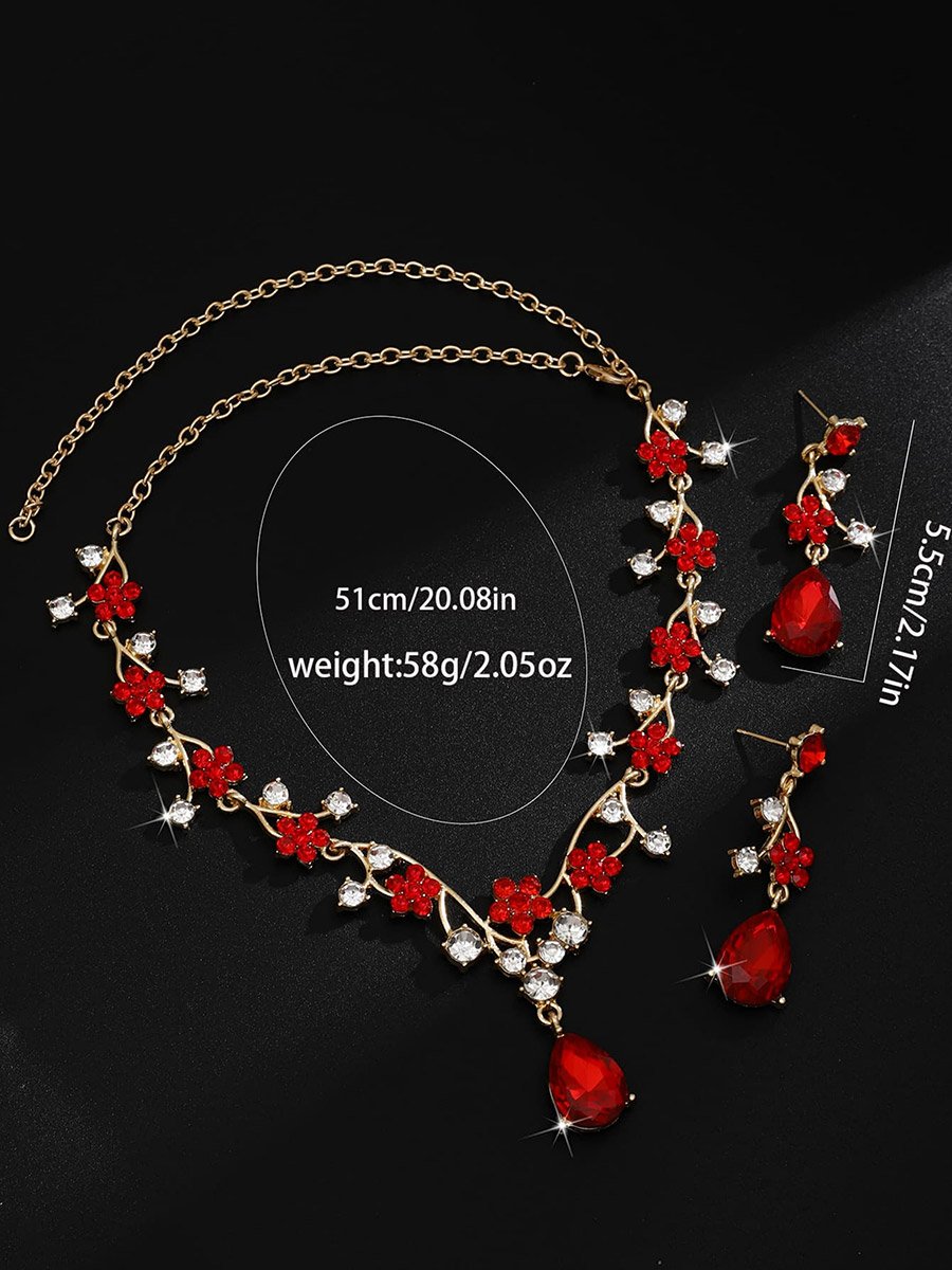 2-Piece Rhinestone Drop Embellished Necklace and Earrings Jewelry Set