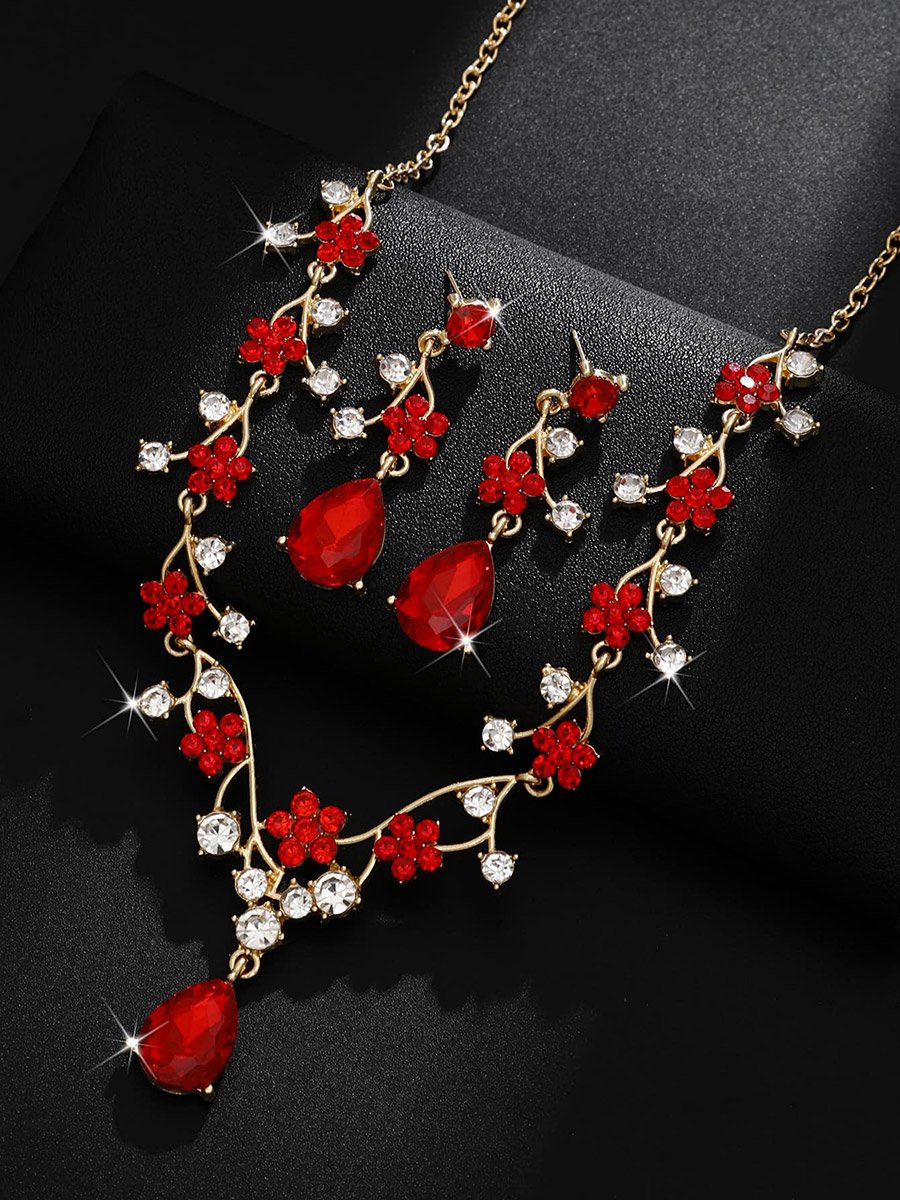 2-Piece Rhinestone Drop Embellished Necklace and Earrings Jewelry Set