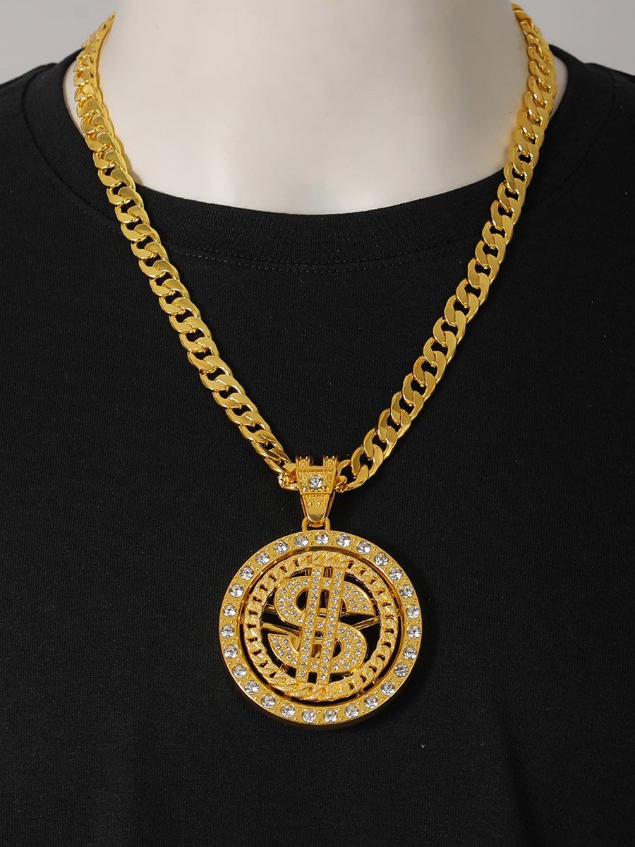 Men Dollar Text Drop Embellished Necklace