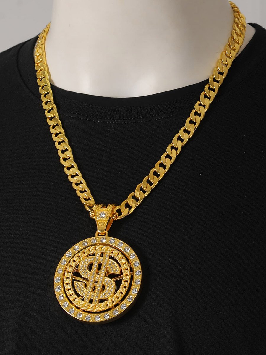Men Dollar Text Drop Embellished Necklace