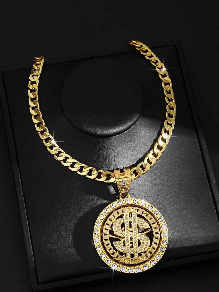Men Dollar Text Drop Embellished Necklace
