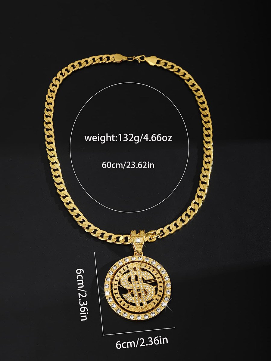 Men Dollar Text Drop Embellished Necklace