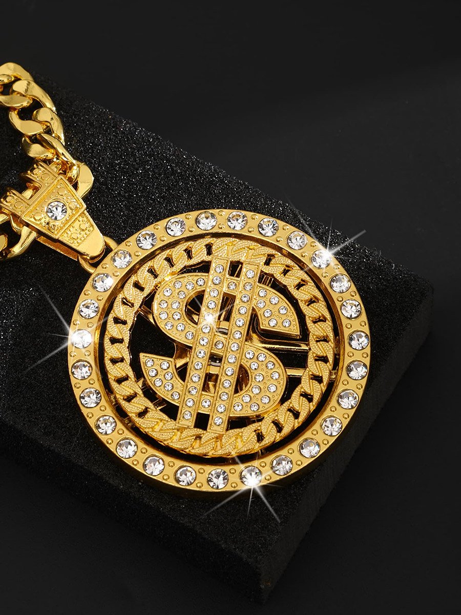 Men Dollar Text Drop Embellished Necklace