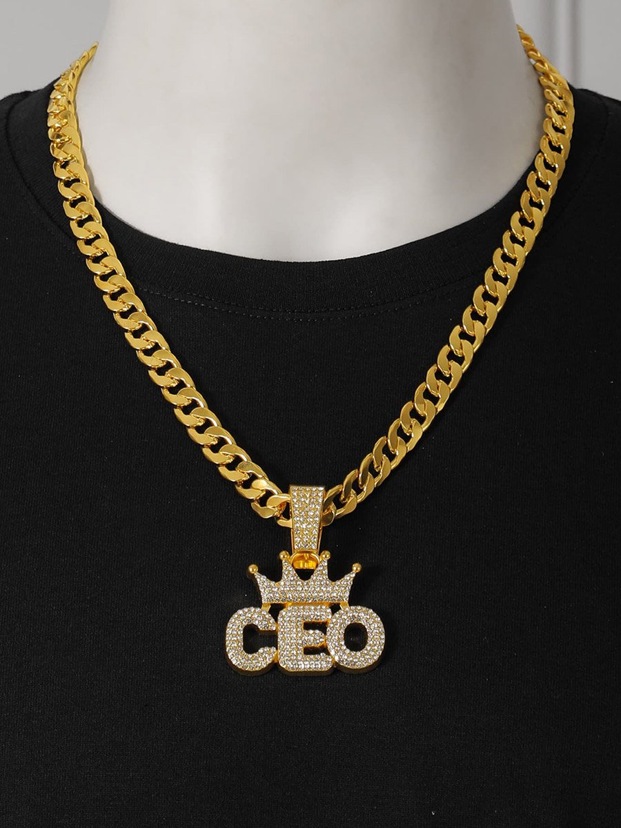 Men CEO Crown Drop Embellished Necklace