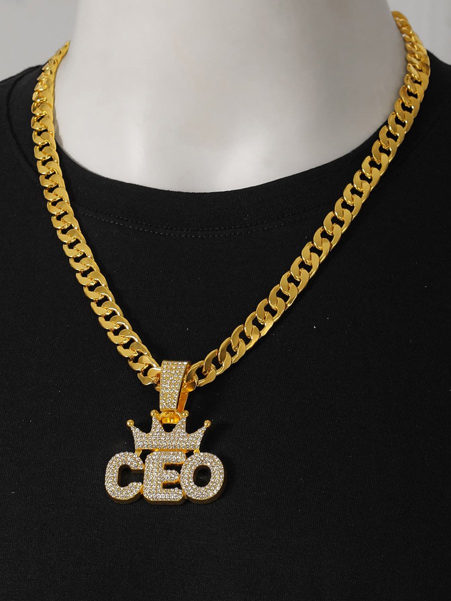 Men CEO Crown Drop Embellished Necklace