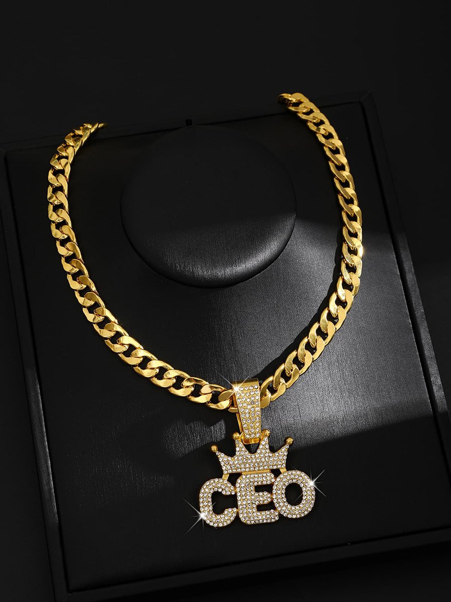Men CEO Crown Drop Embellished Necklace