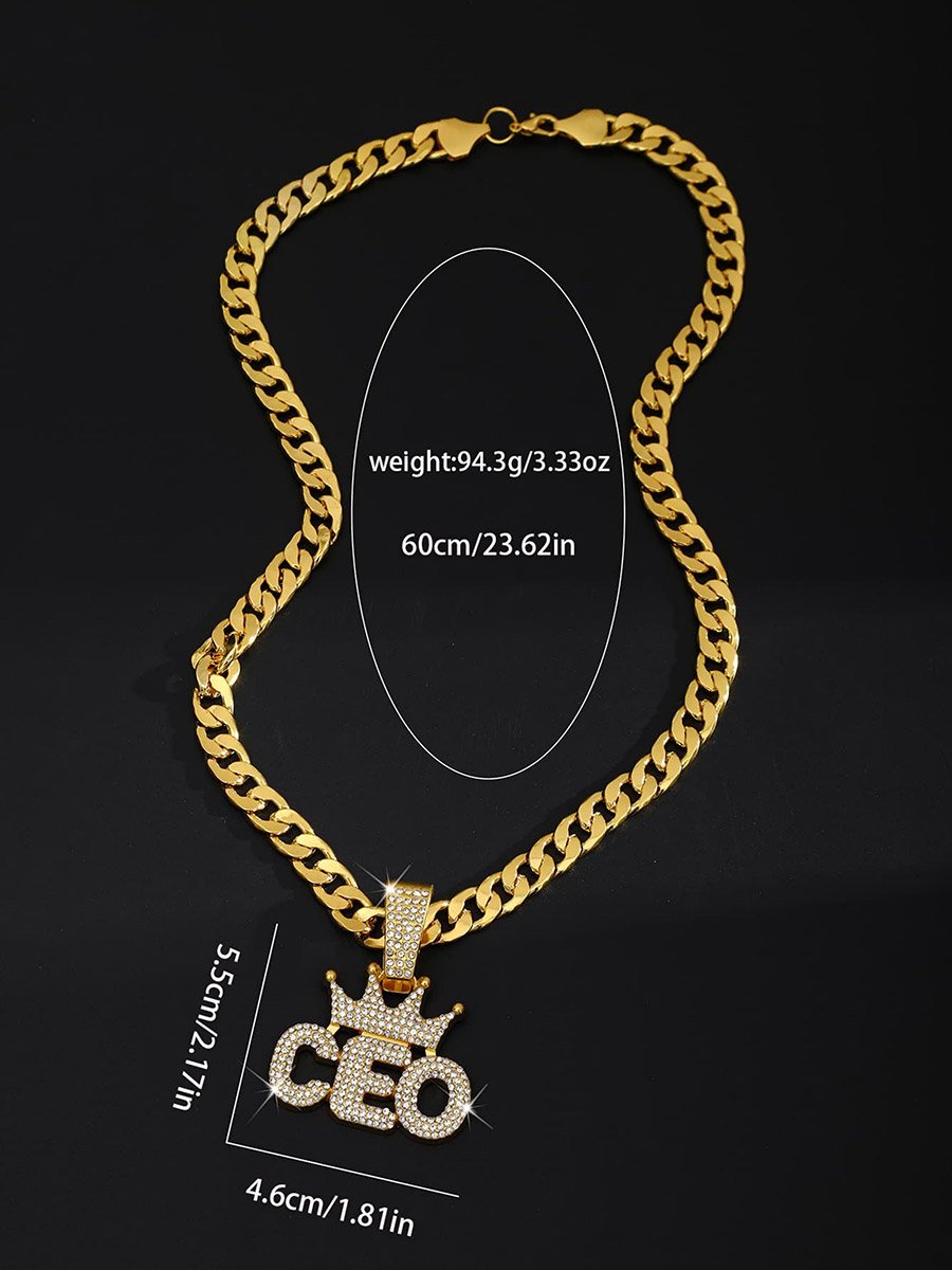 Men CEO Crown Drop Embellished Necklace