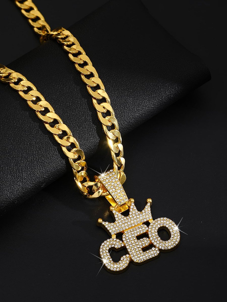 Men CEO Crown Drop Embellished Necklace