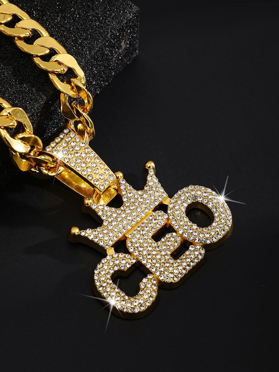Men CEO Crown Drop Embellished Necklace