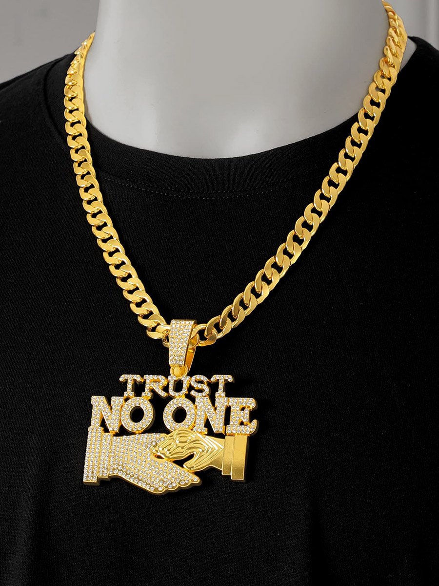 Men Slogan Text Drop Embellished Necklace