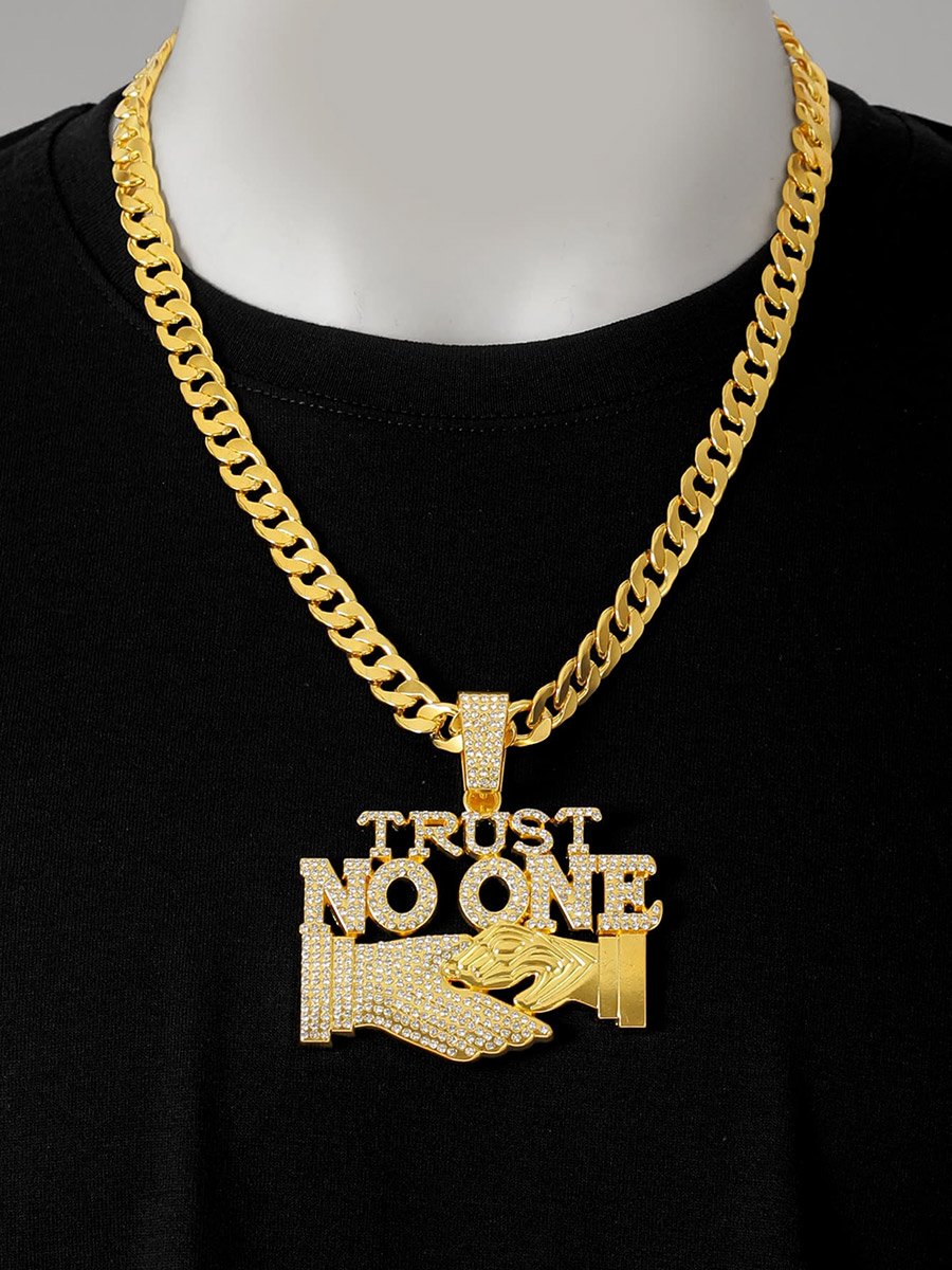 Men Slogan Text Drop Embellished Necklace