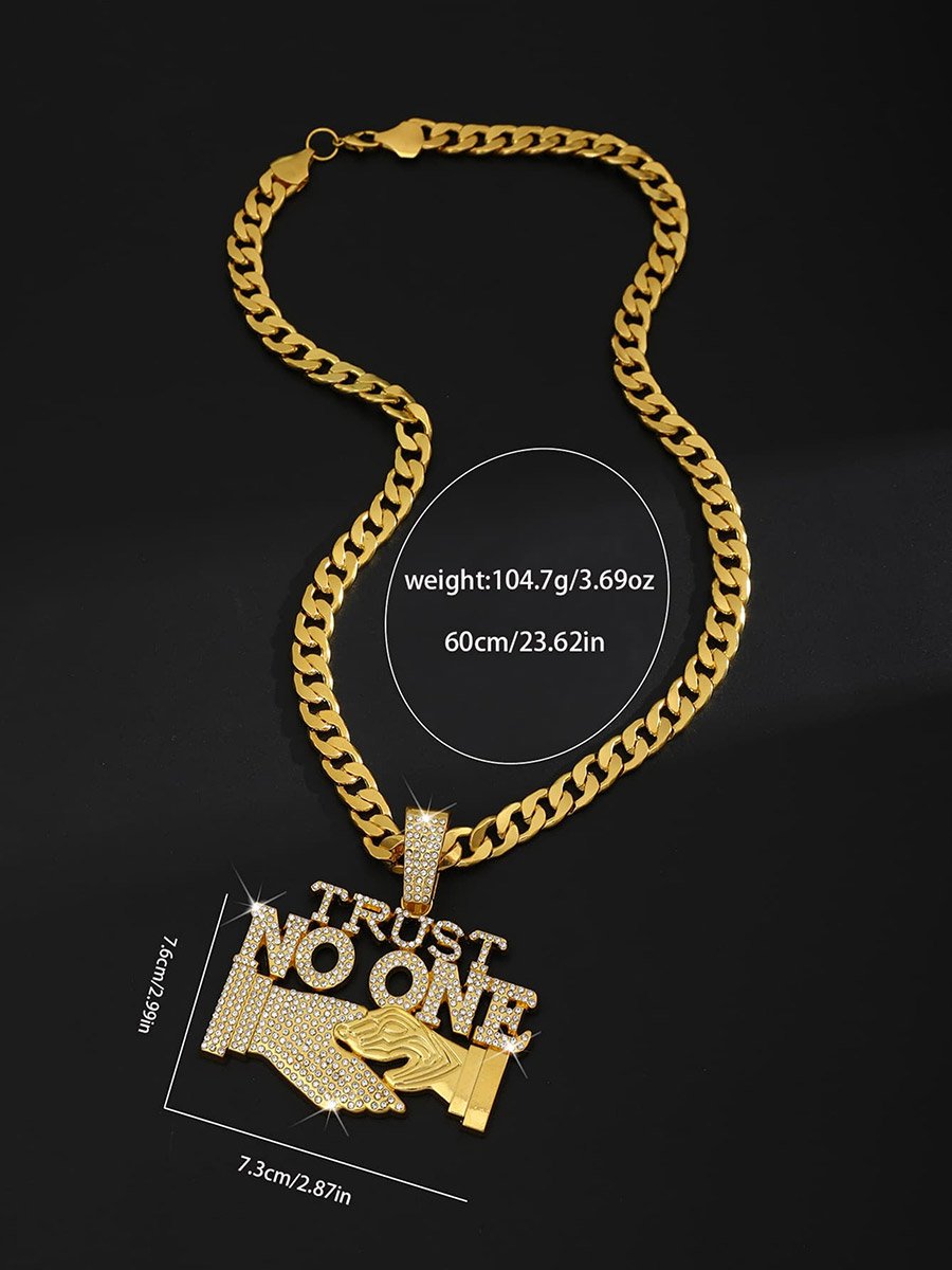 Men Slogan Text Drop Embellished Necklace