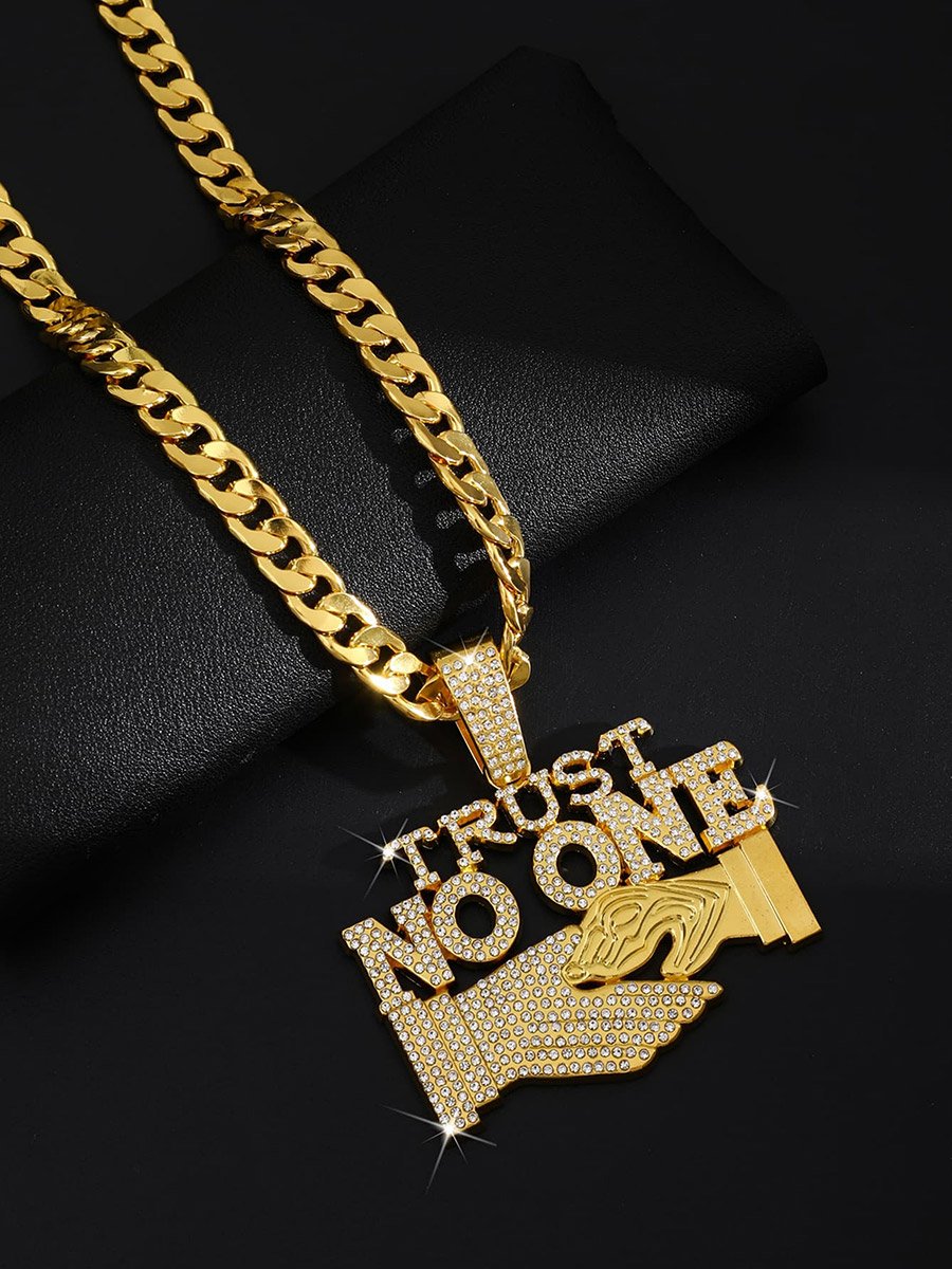 Men Slogan Text Drop Embellished Necklace