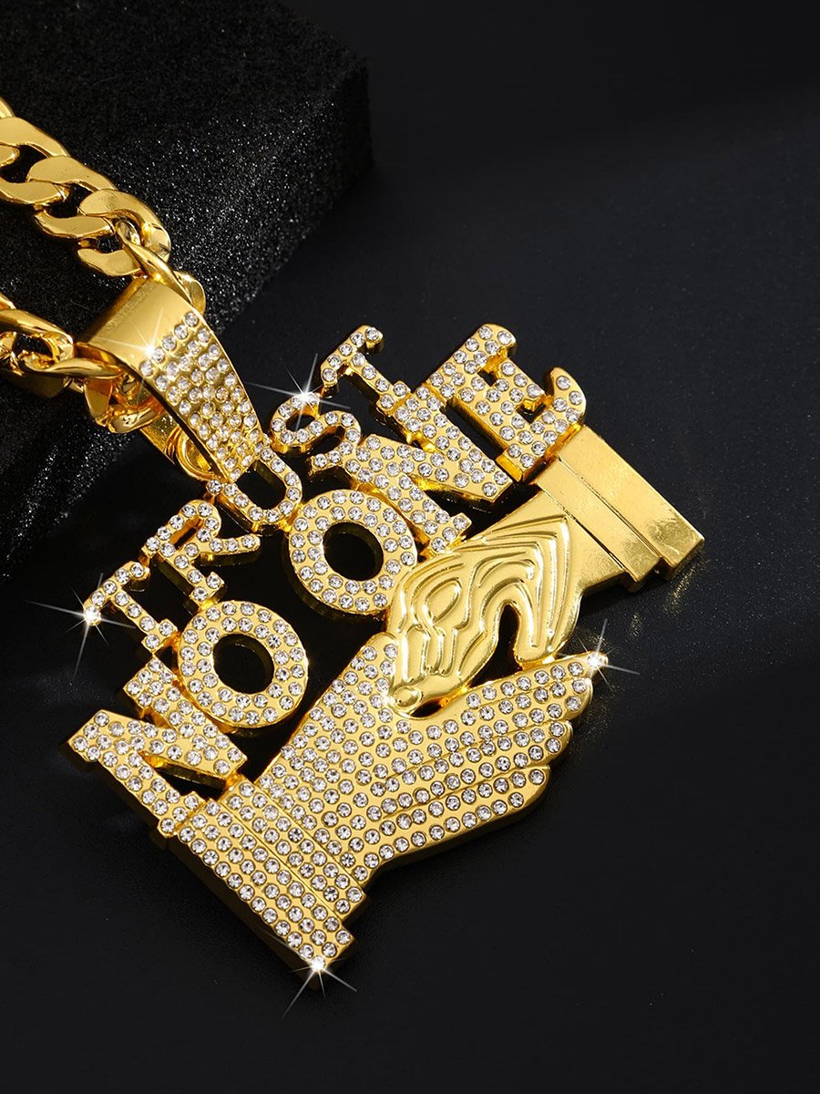 Men Slogan Text Drop Embellished Necklace