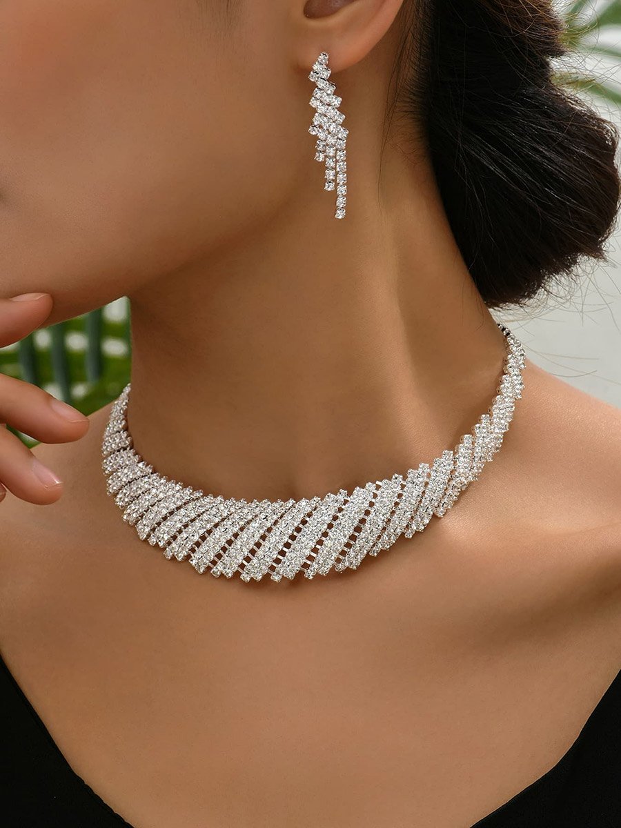 2-Piece Rhinestone Embellished Necklace and Earrings Jewelry Set
