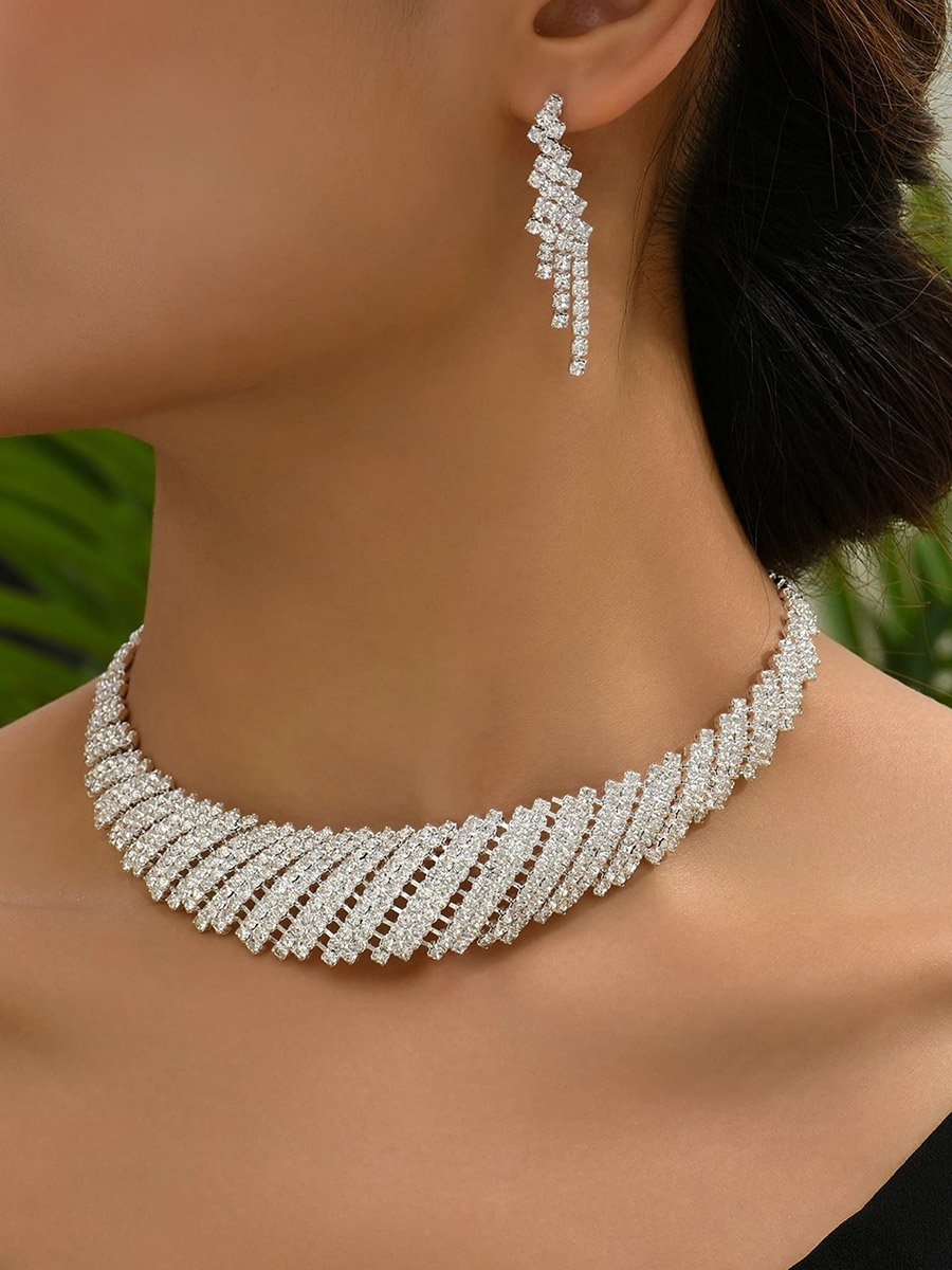 2-Piece Rhinestone Embellished Necklace and Earrings Jewelry Set