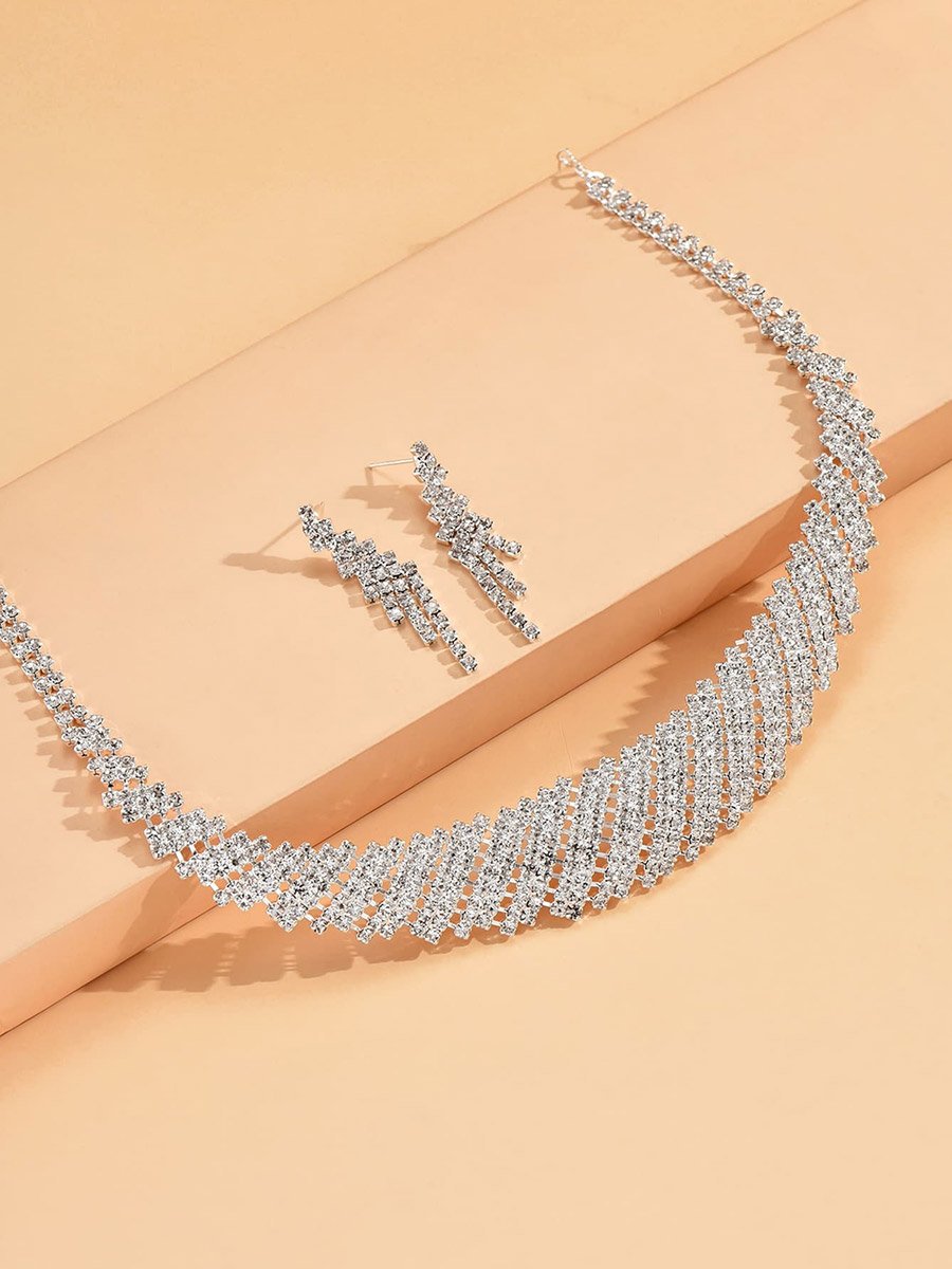 2-Piece Rhinestone Embellished Necklace and Earrings Jewelry Set