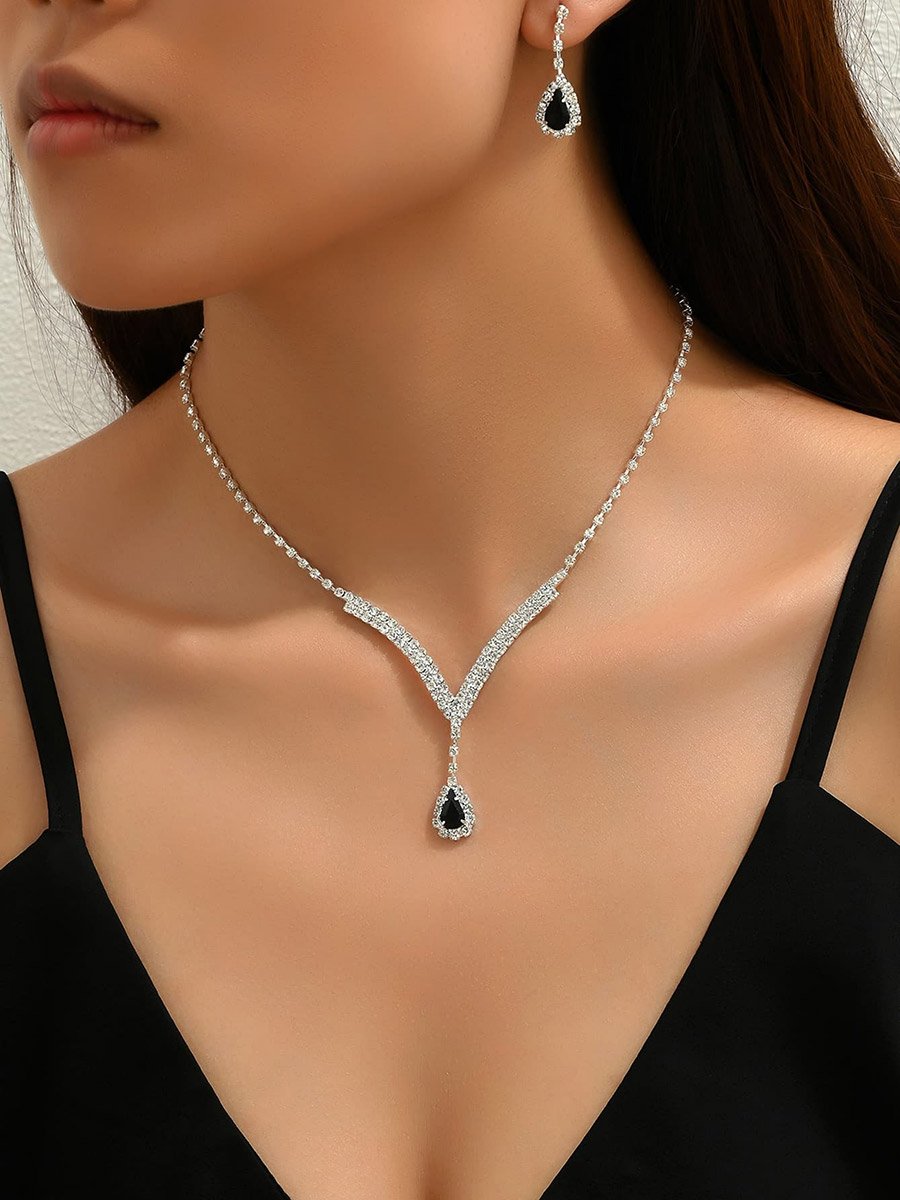 2-Piece Rhinestone Drop Embellished Necklace and Earrings Jewelry Set