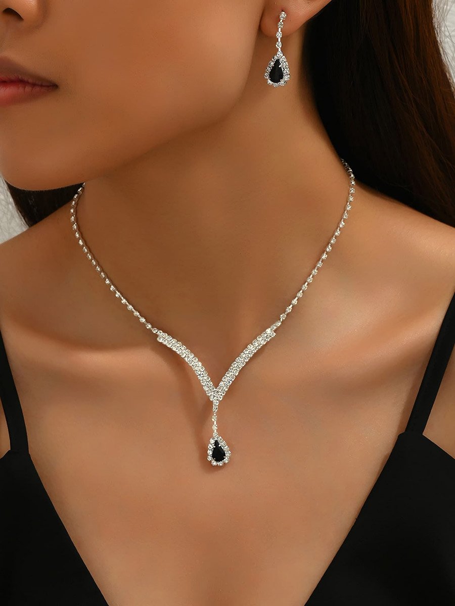 2-Piece Rhinestone Drop Embellished Necklace and Earrings Jewelry Set