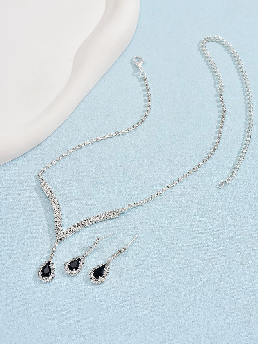 2-Piece Rhinestone Drop Embellished Necklace and Earrings Jewelry Set