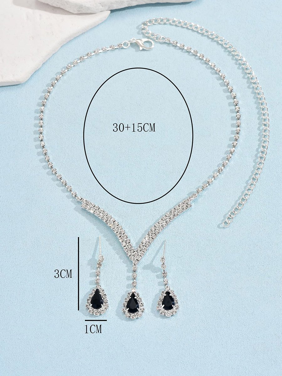 2-Piece Rhinestone Drop Embellished Necklace and Earrings Jewelry Set