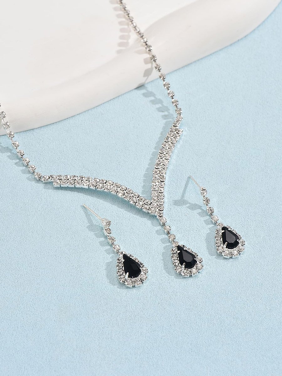 2-Piece Rhinestone Drop Embellished Necklace and Earrings Jewelry Set