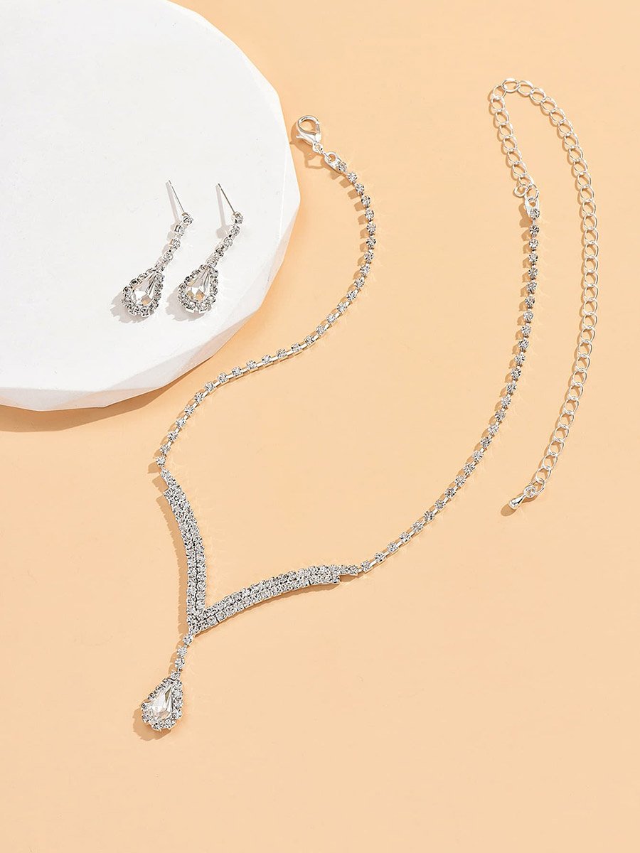 2-Piece Rhinestone Drop Embellished Necklace and Earrings Jewelry Set