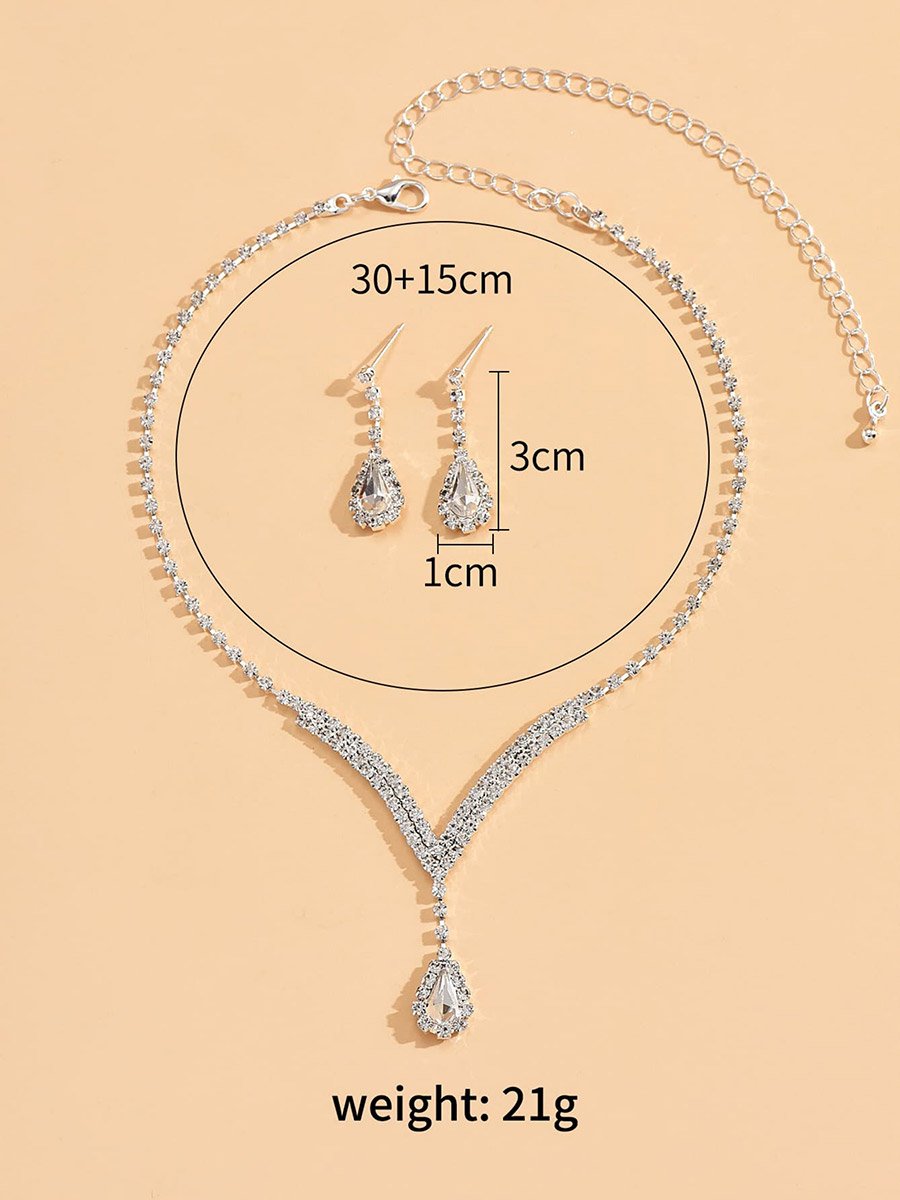 2-Piece Rhinestone Drop Embellished Necklace and Earrings Jewelry Set