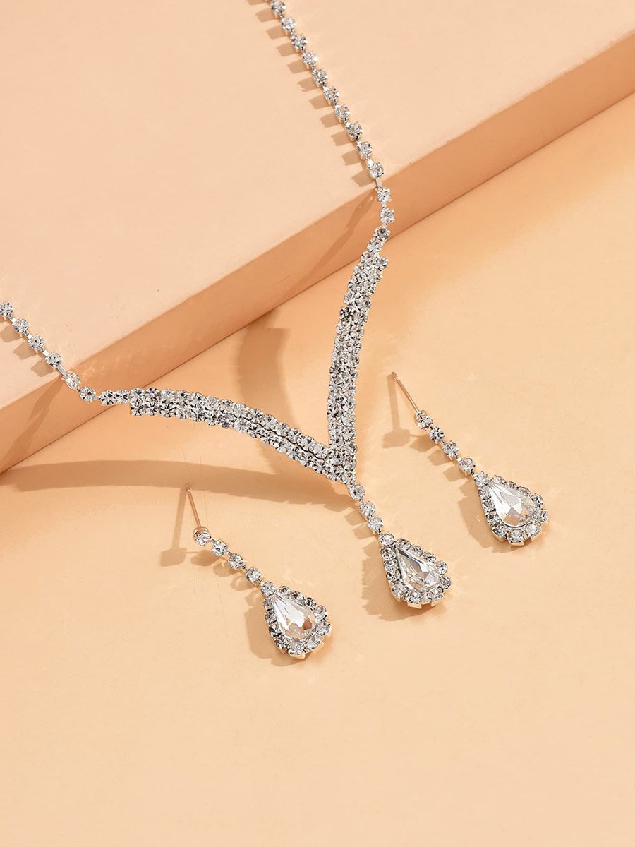 2-Piece Rhinestone Drop Embellished Necklace and Earrings Jewelry Set