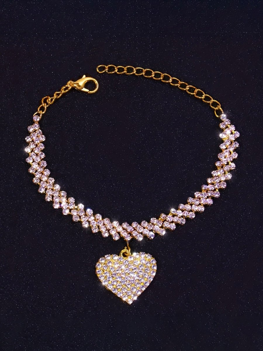 Women Sparkling Gold Heart Charm Bracelet